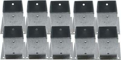 Excolo, 10 stuks paaldragers, 150 mm hoog verzinkt als bodemhuls voor beton of vaste ondergrond, omheiningsdrager, schroefhuls, bodemplaat, anker (vierkant 100x100 mm)