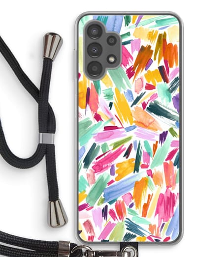 Case Company® - Hoesje met koord geschikt voor Samsung Galaxy A13 4G hoesje met Koord - Watercolor Brushstrokes - Telefoonhoesje met Zwart Koord - Bescherming aan alle Kanten en Over de Schermrand