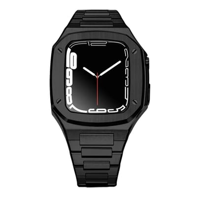 DrPhone AegisForge - 360 Graden Metalen Cover - Horlogeband - 44mm - CNC - Verander je Apple Watch 4/5/6/SE in Luxe Horloge Zwart