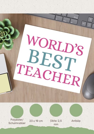 Akyol - world's best teacher Muismat - Juf - beste juf - school - verjaardagscadeau - afscheidscadeau - kado - 23 bij 19 cm