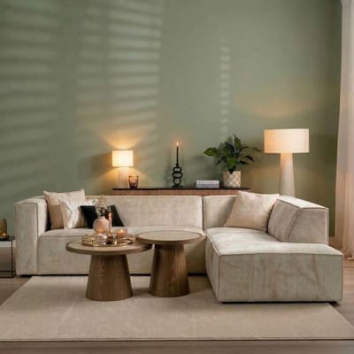 Bronx71® Hoekbank Memphis wit/beige stof chenille rechts