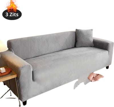 Livano Bankhoes - Bankbeschermer - Stretch - Sofa Cover - Pluche - Lichtgrijs - 3 Zits
