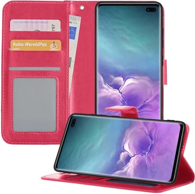 Hoesje - Met Pasjeshouder - Geschikt voor Samsung Galaxy S10 - Luxe Bookcase Portemonee - Flip Case - Kunstleer Book Case - Flipcase - Book Cover - Walletcase - Portemonneehoes - Telefoonhoesjes - Donkerroze
