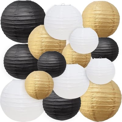 Thijox - Papieren Lantaarns 15 Stuks, Ronde Lampions, Kleurrijke Decoratie voor Bruiloften, Verjaardagen, Tuinfeesten, Verschillende Maten 15-25 cm, M