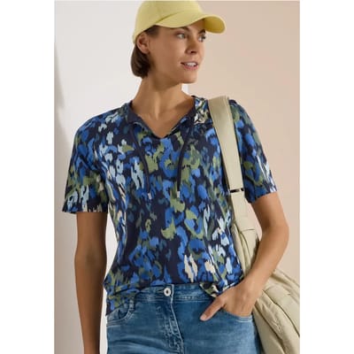 Shirt met split in de hals en print
