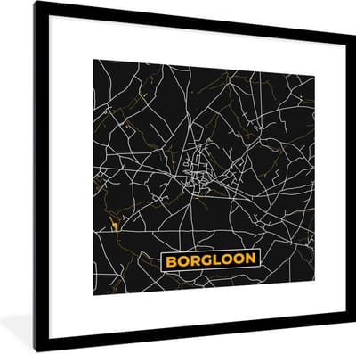 Fotolijst incl. Poster - Kaart - Borgloon - Goud - Stadskaart - Plattegrond - 40x40 cm - Posterlijst