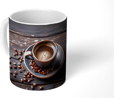 Mok - Koffiemok - Kop - Koffie - Hout - Bonen - Mokken - 350 ML - Beker - Koffiemokken - Theemok