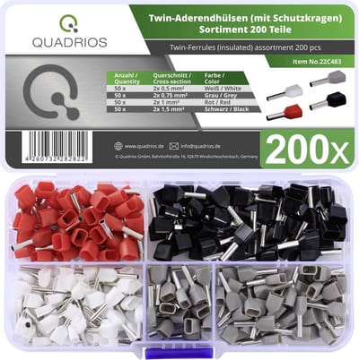 Quadrios 22C483 Assortiment adereindhulzen 0.5 mm², 0.75 mm², 1.0 mm², 1.5 mm² Deels geïsoleerd 200 stuk(s)