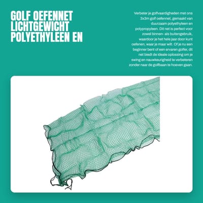 Dailygoods- Golfnet 3x3m - Duurzaam Polyethyleen/Polypropyleen - Lichtgewicht/Opvouwbaar - Indoor/Outdoor - Golf Oefennet - Gemakkelijk te Installeren