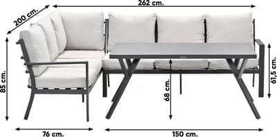 Sergio lounge dining set 3-delig - Links - Carbon black/Desert
