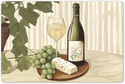 Placemats 45x30 cm - Placemat kunststof - 1 stuk - Wijn - Druiven - Kaas - Bladeren - Borden onderleggers - Decoratie voor op tafel - Keuken tafeldecoratie accessoires - Vinyl onderlegger - Tafelversiering