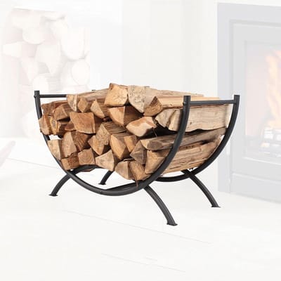 Brandhoutrek - Hout opslag - Haardhout bewaren - Verhoogde basis - 66 x 31 x 38.5cm - Zwart