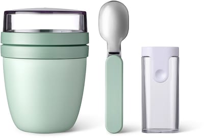Mepal Lunchpot met Vouwlepel Ellipse - 500 + 200 ml - Yoghurt en Muesli beker to go - Geschikt voor vriezer. magnetron en vaatwasser - Nordic sage