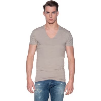 Slater 6740 - Stretch 2-pack T-shirt diepe V-hals korte mouw invisible khaki S 95% organisch katoen 5% elastan