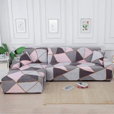 Vierkante Lattice Bedrukte Bankhoes Bankhoes Elastische Hoezen Voor Huisdieren Chaselong Beschermer L Vorm Anti-Stof Machinewasbaar 1-Seat 90-140cm 1PC