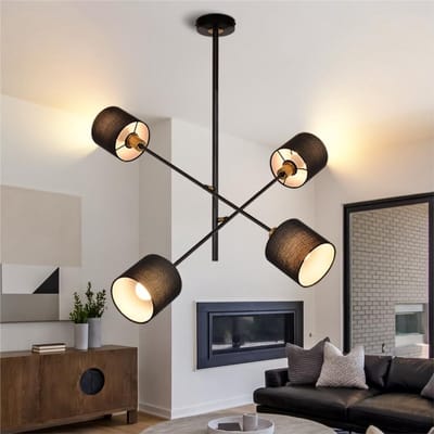 NETTLIFE Hanglamp - 4-Lichts - E14 fitting - zwart - Stoffen ontwerp - vintage eetkamerlamp - draaibaar keukenlamp - voor slaapkamer | woonkamer