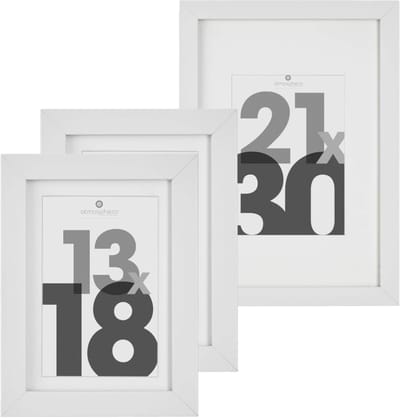 Atmosphera Fotolijstjes set van 3x stuks - 1x voor 21 x 30 cm - 2x voor 13 x 18 cm - wit - modern/strak ontwerp