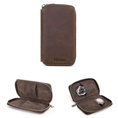 Dailygoods- Horloge Etui Handgemaakt Echt Leer - Horloge Doos - Draagbare Organizer - 2-Horloges - Reis Etui - Bescherming tot 40 mm - Horlogebox