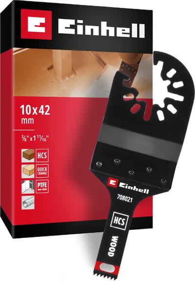 Einhell invalzaagblad van koolstofstaal voor houtbewerking (PTFE-afwerking, houttanden, invaldiepte 42 mm, millimeter/inch-schaalverdeling, snelwisselfunctie)