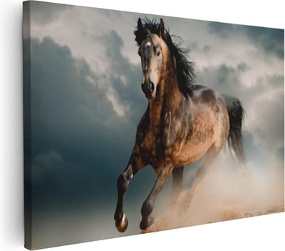 Artaza Canvas Schilderij Galopperend Paard - 30x20 cm - Klein - Wanddecoratie Woonkamer - Muurdecoratie Dieren - Kamer Accessoires