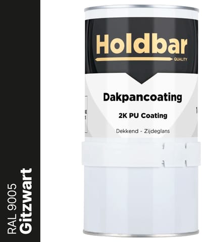 Holdbar Dakpancoating Gitzwart (RAL 9005) 1 Kg - Waterdicht - Vuil afstotend - UV-bestendig - Alle Kleuren - Dakpannen verven - Hecht op Steen, Beton, Dakpannen of Bestaande coating - 2 Componenten