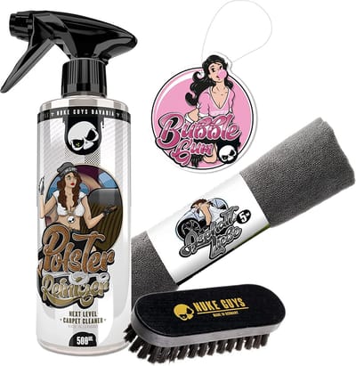Nuke Guys bekledingreiniger set bestaande uit; 500 ml Ng krachtige Bekledingreiniger, 5 x poetsdoeken 40x40 cm, Ng borstel