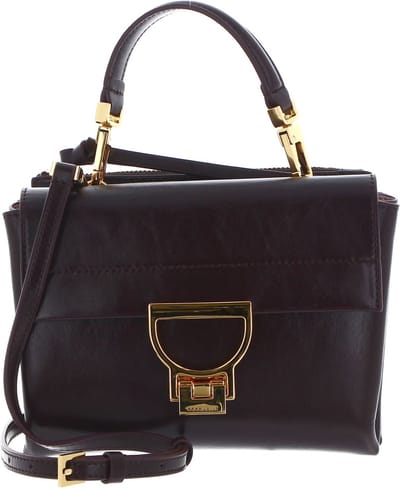 COCCINELLE Leren Handtas Schoudertas Arlettis Rock Handbag Craquele Leather Darkbrown Donkerbruin