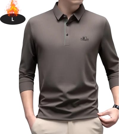 Livano Poloshirt Heren - T-Shirt Heren - Shirt - Overhemd - Polo Shirt Lange Mouwen - Khaki - L