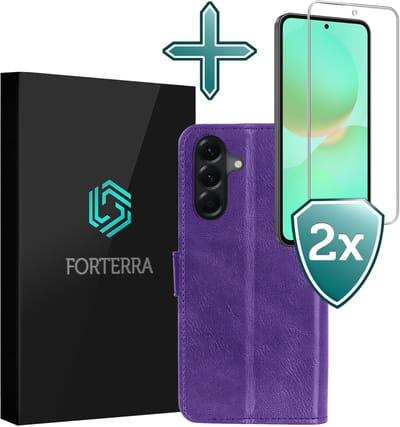 Hoesje Met 2x Screenprotector - Geschikt voor Samsung Galaxy A36 - Luxe Pasjeshouder - Flip Case - Bookcase Portemonee - Kunstleer Book Case - Flipcase Hoes - Book Cover - Walletcase - Portemonneehoes - Paars