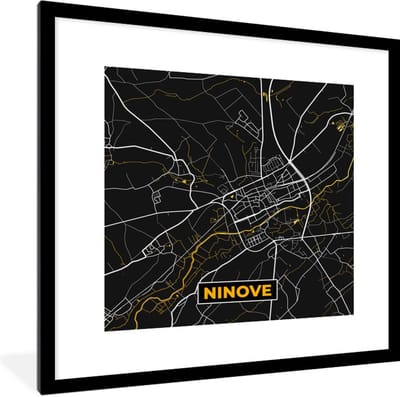 Fotolijst incl. Poster - Goud - Kaart - Ninove - Stadskaart - Plattegrond - 40x40 cm - Posterlijst