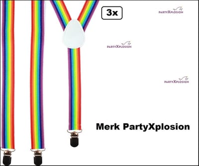 3x Bretel regenboog - Themaparty carnaval festival thema feest party thema rainbow pride