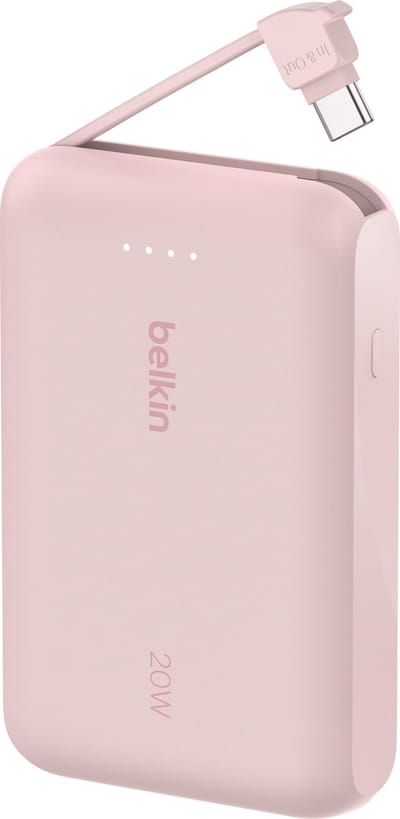 Belkin BoostCharge power bank - with integrated cable - 24 pin USB-C - 20 Watt - 10000 mAh