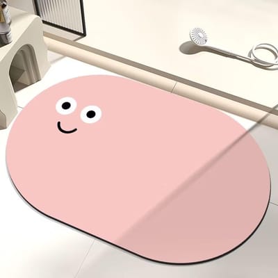 Tapis de Bain Antidérapant à Expression de Vent Dessin Animé Tapis en Terre de Diatomée Absorbant l'Eau Sale Facile à Sécher pour Salle de Bain Toilettes Porte de Toilettes 40*60 2.5mm white