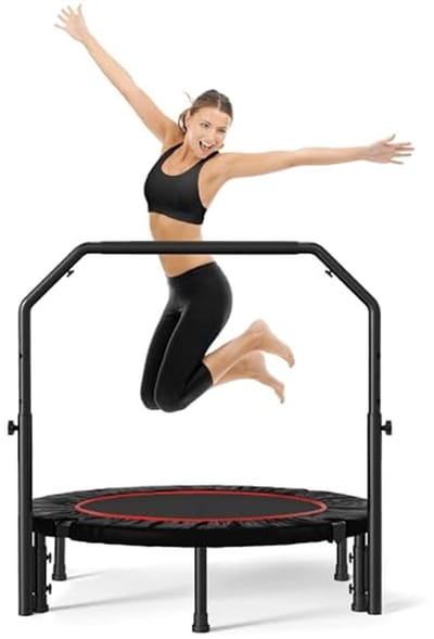 Fitness Trampoline - Mini Rebounder - Binnenshuis Trainen - Verstelbaar Handvat - 1016 cm - Zwart met Rood