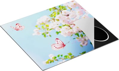 Chefcare Inductie Beschermer Twee Roze Vlinders bij Roze Bloesem Bloemen - 60x50 cm - Afdekplaat Inductie - Kookplaat Beschermer - Inductie Mat