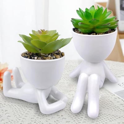 JGS Premium - Kunstmatige Vetplanten in Keramische Potten - Set van 2 - Decoratieve Nepplanten - Mini Kunstplanten - Faux Planten