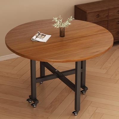 Opvouwbare Eettafel - Ronde Keukentafel - Ruimtebesparend Wonen - Verplaatsbaar met Wielen - 100cm Diameter - Geel