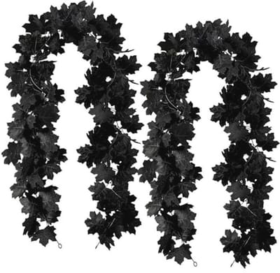 Herfstdecoratie: Zwarte Esdoorn Bladeren Slinger - 2 Stuks Kunstmatige Herfstbloemen Versieringen voor Halloween en Feestelijke Gebeurtenissen (3,5 m)