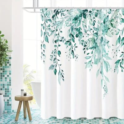1PC Plant Bloemen Douchegordijn met Plastic Haak - Modern Abstract Bloemendesign, Chique Badkamerdecoratie 90*180cm white
