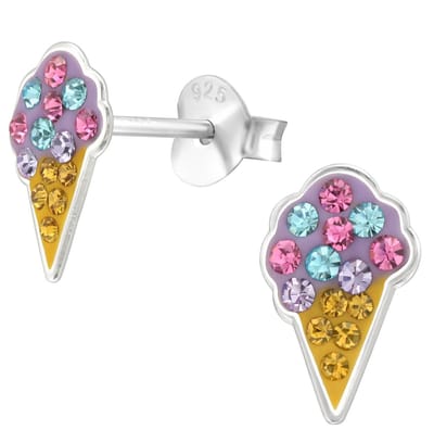 Joy|S - Zilveren ijsje oorbellen - 6 x 10 mm - kristal - kinderoorbellen