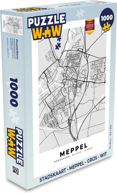 Puzzel Stadskaart - Meppel - Grijs - Wit - Legpuzzel - Puzzel 1000 stukjes volwassenen - Plattegrond