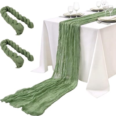 Tafellopers, saliegroen, 90 x 400 cm, cheesdoek, tafelloper, elegante tafeldecoratie voor bruiloft, feest, feest