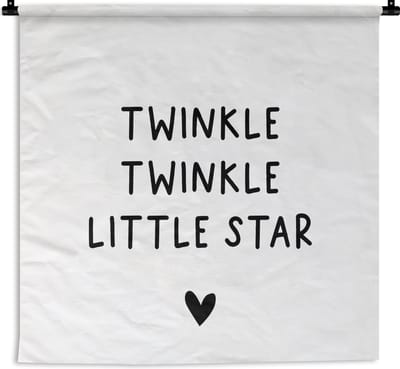 Wandkleed - Wanddoek - Engelse quote "Twinkle twinkle little star" met een hartje tegen een witte achtergrond - 150x150 cm - Wandtapijt