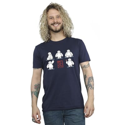 Disney Heren Big Hero 6 Baymax Veel houdingen T-Shirt (Marineblauw)