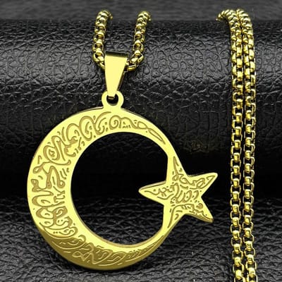 Étoile Croissant de Lune Musulman Coran Arabe Acier Inoxydable Colliers Hommes Talisman Islamique Spirituel Colliers Pendentifs Bijoux gray