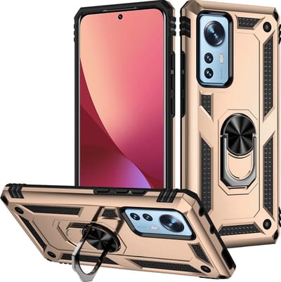 Hoesje Geschikt voor Xiaomi 12 Pro Ring hoesje Hybrid Armor Anti-Shock hoesje Goud - Hoesje Geschikt voor Xiaomi 12 Pro -Hoesje Geschikt voor Xiaomi 12 Pro Hoesje kickstand Ring houder cover TPU backcover hoesje