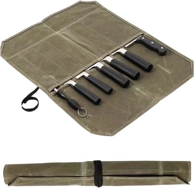 Multifunctionele Rolltas voor Koks met 7 Compartimenten, Geschikt voor Kookgerei en Messen, Waterafstotend Canvas, 56 x 45 x 2.5 cm