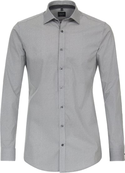 VENTI body fit overhemd - popeline - zwart met wit dessin - Strijkvriendelijk - Boordmaat: 36