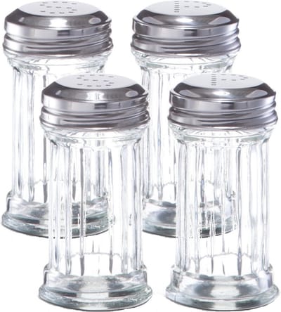 Zeller Peper en zout stel - 2x - glas/metaal - D5 x H9,5 cm - vaatjes/strooiers