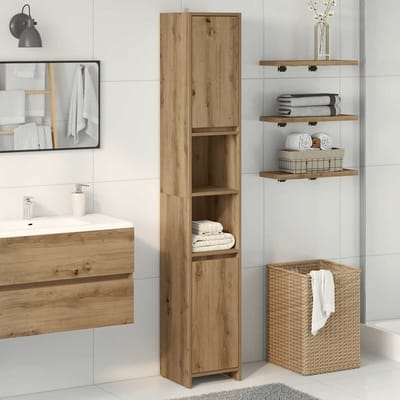 vidaXL - Badkamerkast - 30x30x183,5 - cm - bewerkt - hout - artisanaal - eikenkleur